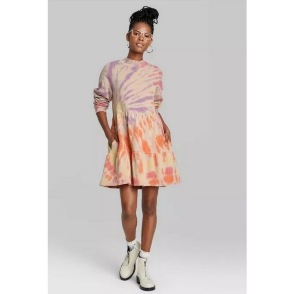 Wild Fable Women’s Tie- Dye Long Sleeve Cozy Sweatshirt Dress Size Small